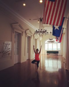 Denise in Tree Pose at the Cabildo, New Orleans
